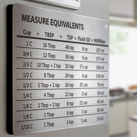 New Stainless Steel Silver Black Measure Equivalents Strong Baking Fridge Magnet - Picture 2 of 11